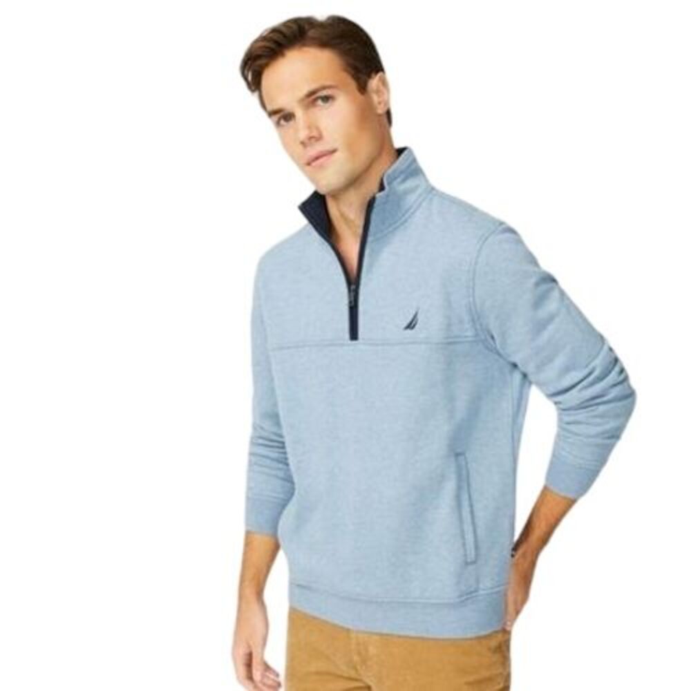 Nautica Pullover Sweatshirt 1/4 Zip Mock Neck Casual Comfy‎ Gray